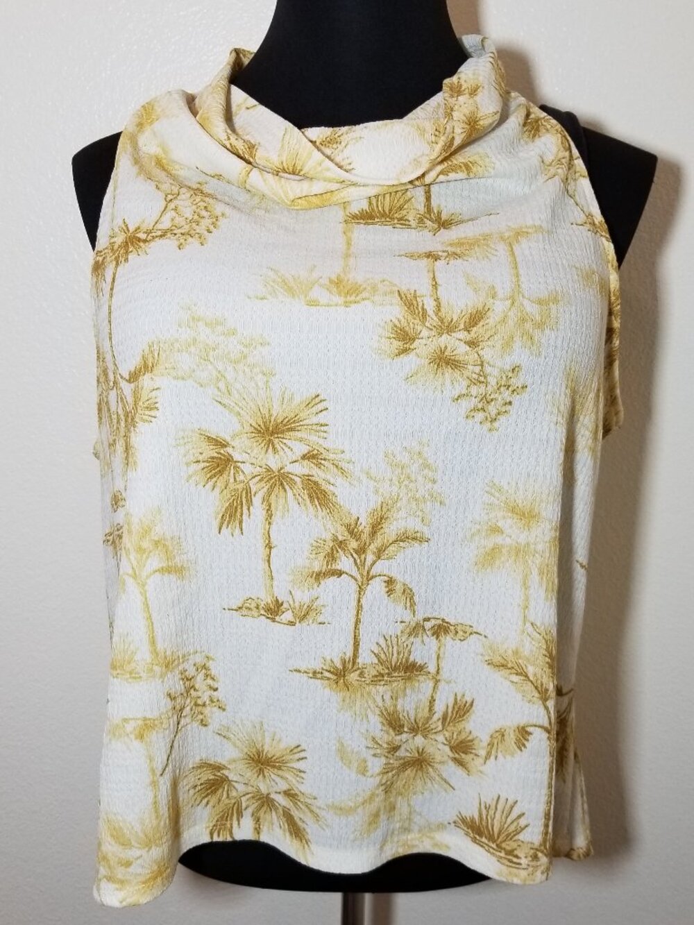 Kathy Ireland Ivory Tropical Halter Trapeze Blouse Coastal Beach Sz 1X Airy NWT